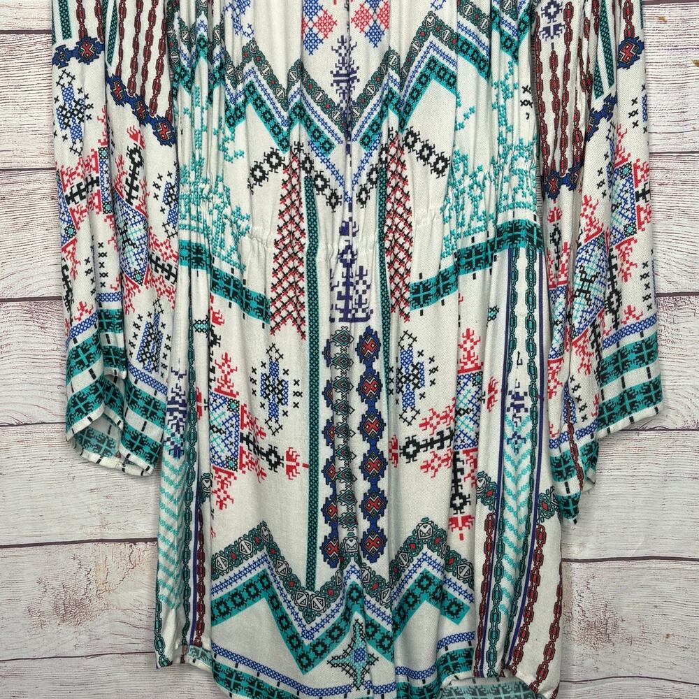 Hemant & Nandita Boho Off Sholder Embroidered Tassel Smocked Mini Dress Medium - Picture 13 of 15